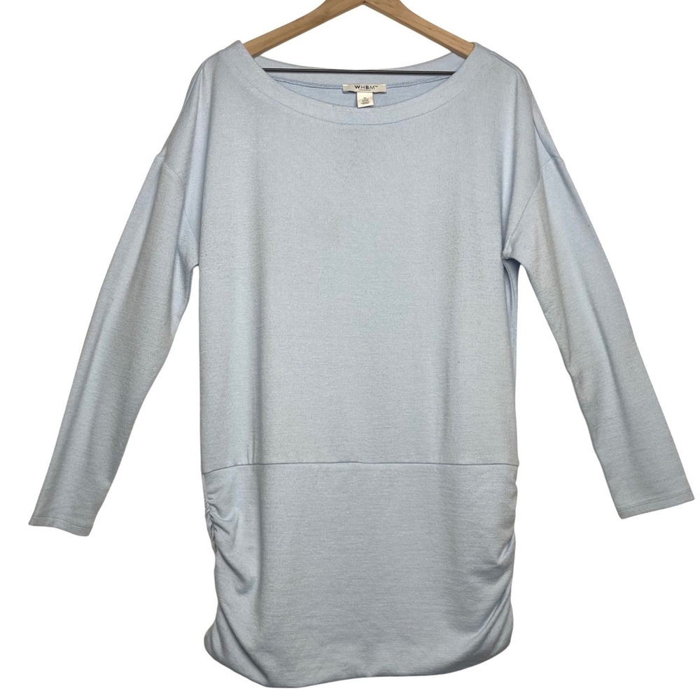 WHBM‎ Womens Blue Boat Neck Long Sleeve Ruched Side Tunic Top Size M